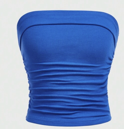 Blue Ruched Tube Top