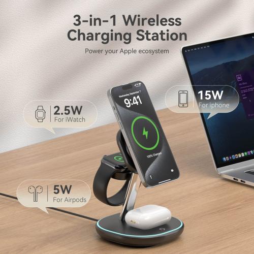 EnergyCell 3-in-1 Magnetic Wireless Charging Stand For iPhone & Apple Watch