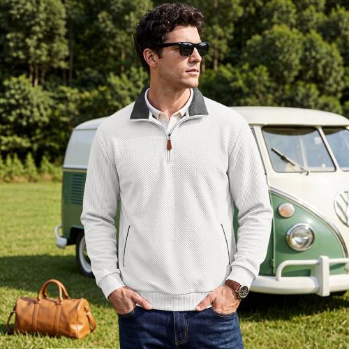 Men's Textured Jacquard Stand-collar Top