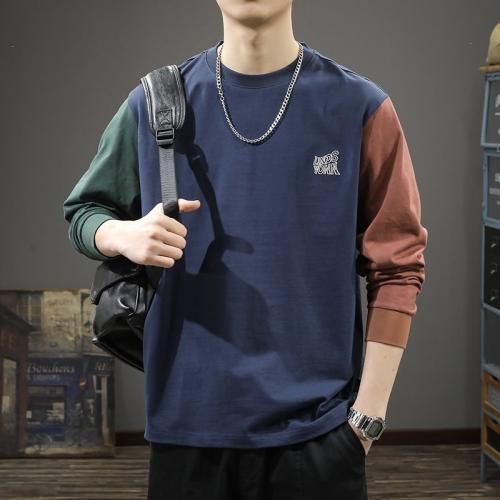 Stitching Color Contrast Long Sleeve T-shirt Men