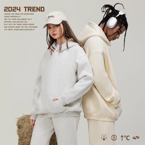 Men's FallWinter American-Style Streetwear Solid-Color Thickened Fleece-Lined Loose-Fit Hoodie