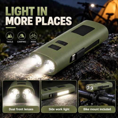 Rechargeable Z818 Green Portable Bicycle Flashlight Power Bank Outdoor Emergency Light Type C LED…