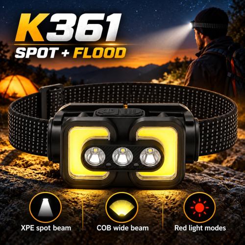 K361 Hands Free COB LED Headlamp 3W 1200mAh Rechargeable For Camping Hiking Work Factory Supply