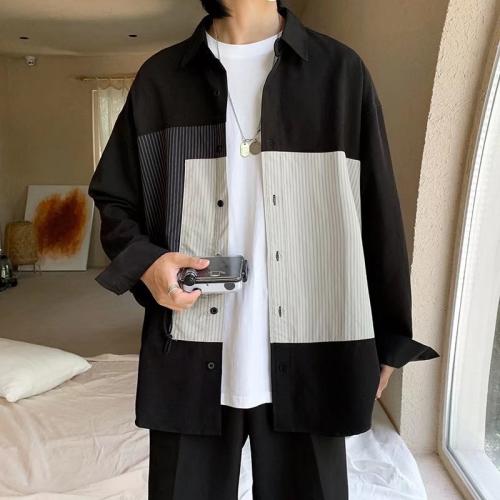 Stitching Contrast Color Long Sleeves Shirt Men