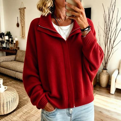 Women's Knitted Cardigan With A Zip-up Collar
