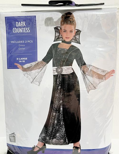 Dark Countess Vampire Halloween Costume Girl’s Size XL 14-16 Dress & Collar New