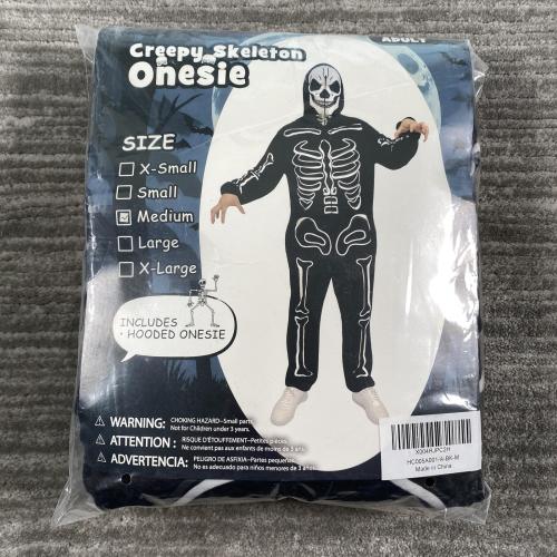 ROC Party Creepy Skeleton One-piece Costume Unisex Medium Black Hooded Halloween