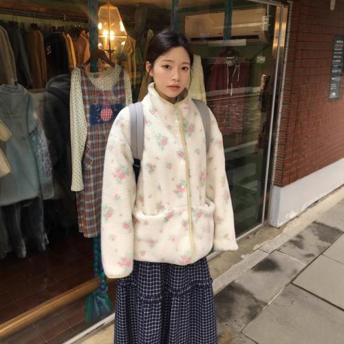 Jacquard Fleece Floral Reversible Fleece Jacket