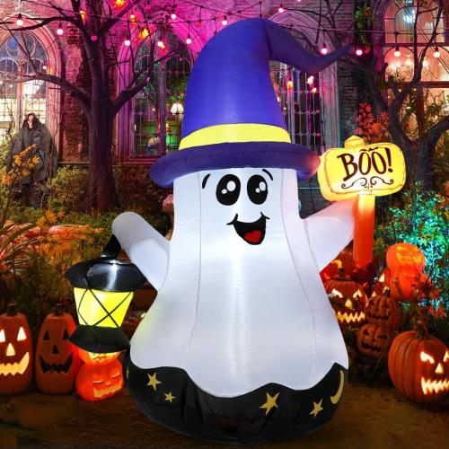 5 FT Halloween Inflatables Ghost Outdoor Decorations Blow up Yard Cute Wizard Gh