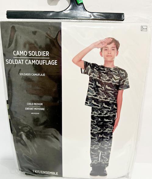 Camo Army Soldier Costume Halloween Military Camouflage Child Med 6-8 Unisex New