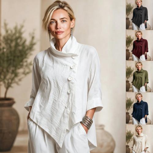 Women's Retro Casual Twill Stand-Neck Asymmetric Front Jacket