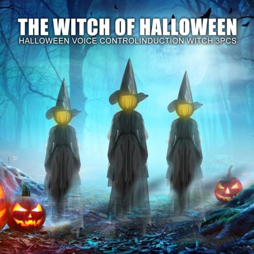 1/2/3PC Halloween Decorations Outdoor Light-up Witches with Stakes Voice Control