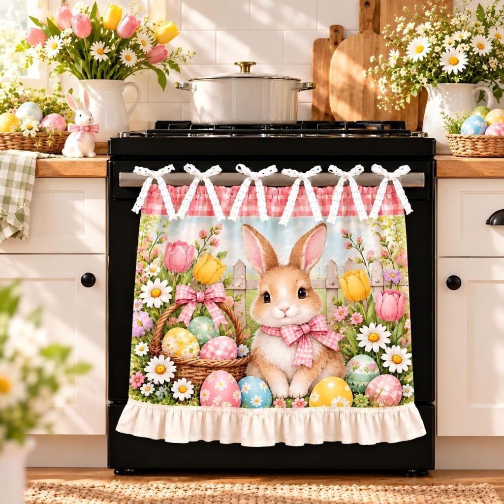 Easter-themed No-drill Kitchen Room Divider, Cotton-linen Half-curtain For Privacy